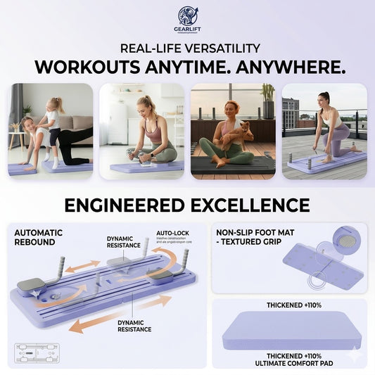 TerraGym Pilates Board - Tabla Multifuncional de Ejercicio con Bandas de Resistencia
