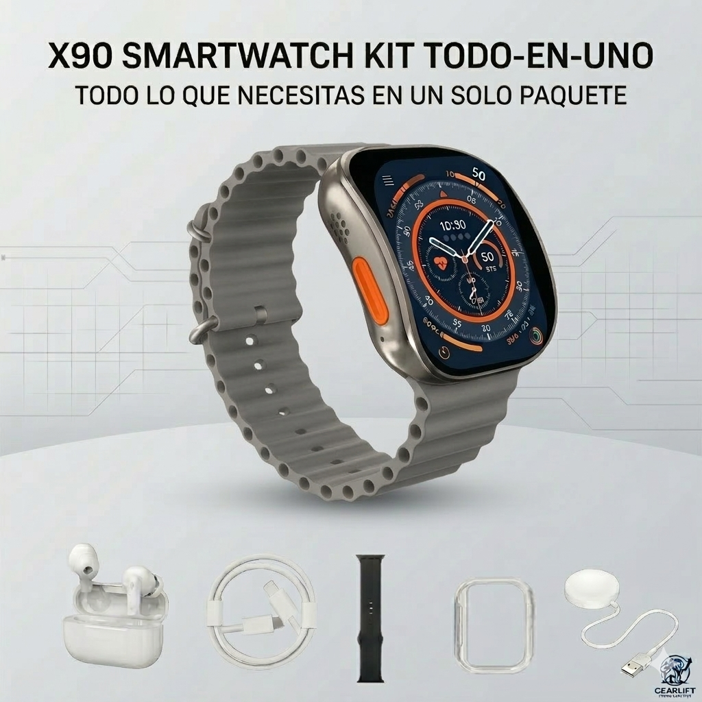 Kit Smartwatch Todo en Uno con Audífonos Bluetooth y Accesorios