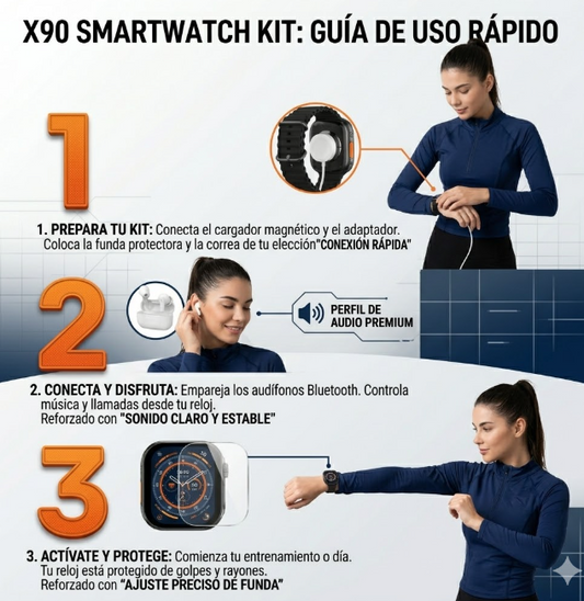 Kit Smartwatch Todo en Uno con Audífonos Bluetooth y Accesorios